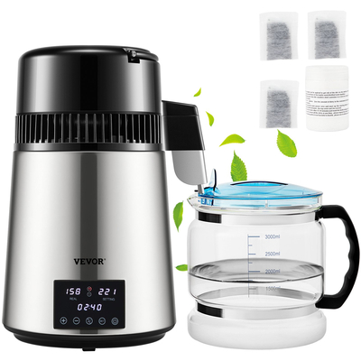 VEVOR 4L Water Distiller 1,5L/H Αποσταγμένο Νερό Χρονισμός Dual-Temp Ασημί