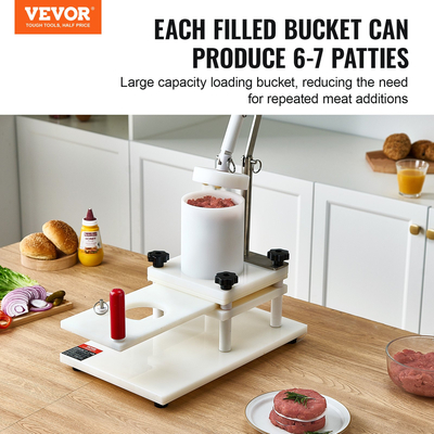 VEVOR Commercial Burger Patty Maker, 3 Convertible Mold (2/4/5-inch) Manual Beef Patty Maker, 1,5KG Hopper Μεγάλης Χωρητικότητας Μηχανή Τύπου Χάμπουργκερ, PE Meat Forming Processor with Handle &amp; Patty Paper