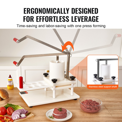 VEVOR Commercial Burger Patty Maker, 3 Convertible Mold (2/4/5-inch) Manual Beef Patty Maker, 1,5KG Hopper Μεγάλης Χωρητικότητας Μηχανή Τύπου Χάμπουργκερ, PE Meat Forming Processor with Handle &amp; Patty Paper