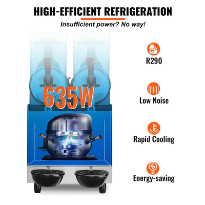 VEVOR Εμπορική μηχανή Slushy, 2 x 12L / 3,2 Gal διπλό μπολ, 48 φλιτζάνια εξόδου, 220V 950W από ανοξείδωτο χάλυβα Μαργαρίτα Smoothie παγωμένο ποτό Maker, μηχανή Slushie για πάρτι Cafe Restaurant Bars Οικιακή χρήση