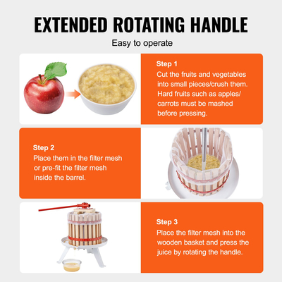 Πρέσα κρασιού VEVOR Fruit, 4,75 Γαλόνι/18 λίτρα, Καλάθι από μασίφ ξύλο με 8 τεμάχια, Χειροκίνητη συσκευή παρασκευής χυμών, μηλίτης Apple Grape Tincture Λαχανικά Πρέσα παρασκευής ελαιόλαδου μελιού με μπάρα χειρολαβής για την κουζίνα, σπίτι
