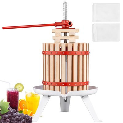 Πρέσα κρασιού VEVOR Fruit, 1,6 γαλόνι/6 λίτρα, καλάθι από μασίφ ξύλο με 6 τεμάχια, χειροκίνητη συσκευή παρασκευής χυμών, μηλίτη μήλο, βάμμα λαχανικών, ελαιόλαδο με μέλι, με μπάρα χειρολαβής για κουζίνα και σπίτι