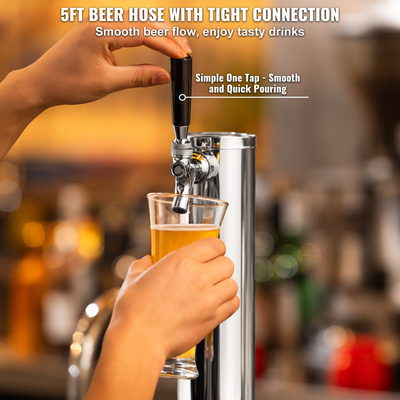 VEVOR Single Faucet Draft Beer Tower Dispenser, από ανοξείδωτο ατσάλι Keg Beer Tower, Kegerator Tower Kit με προσυναρμολογημένο σωλήνα και αυτοκλειόμενη βρύση για πάρτι, μπαρ, παμπ, εστιατόριο