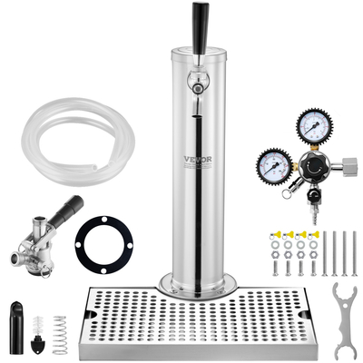 VEVOR Kegerator Tower Kit, Single Tap Beer Conversion Kit, Ανοξείδωτο ατσάλι Keg Beer Tower Dispenser με ρυθμιστή διπλού διαμετρήματος W21.8 &amp; S-System βαρελίσιο σύζευξη, δίσκος σταγόνας μπύρας για Party Home