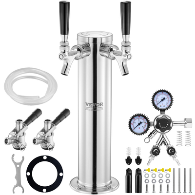 VEVOR Kegerator Tower Kit, Dual Taps Beer Conversion Kit, Ανοξείδωτος ατσάλι Keg Beer Tower Dispenser με ρυθμιστή διπλού διαμετρήματος W21.8 &amp; S-System Keg Coupler for Party Home
