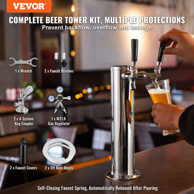 VEVOR Dual Taps Kegerator Tower Kit Kegerator Beer Tower &amp; A-System Keg Coupler