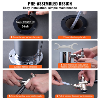 VEVOR Single Tap Kegerator Tower Kit Kegerator Beer Tower &amp; A-System Keg Coupler