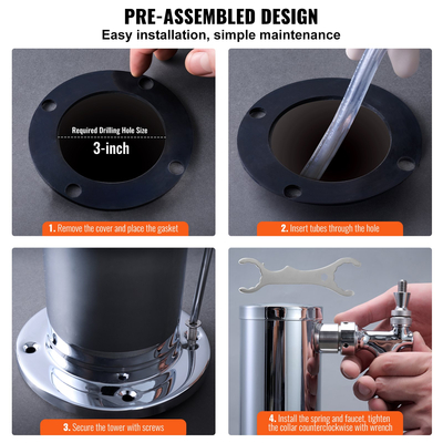 VEVOR Dual Taps Draft Beer Tower Dispenser, από ανοξείδωτο ατσάλι Keg Beer Tower, Kegerator Tower Kit με προσυναρμολογημένο σωλήνα και αυτοκλειόμενους κορμούς βρύσης για πάρτι, μπαρ, παμπ, εστιατόριο