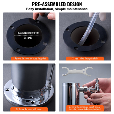 VEVOR Triple Taps Draft Beer Tower Dispenser, από ανοξείδωτο ατσάλι Keg Beer Tower, Kegerator Tower Kit με προσυναρμολογημένο σωλήνα και αυτοκλειόμενους κορμούς βρύσης για πάρτι, μπαρ, παμπ, εστιατόριο