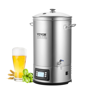 VEVOR Electric Brewing System, 8 GALLON Brewing Pot, All-in-One Home Beer Brewer, 304 Inox Steel Brewing System with panel, Περιλαμβάνει γυάλινο καπάκι, λαβή, στόμιο, ηλεκτρονικό πάνελ ελέγχου