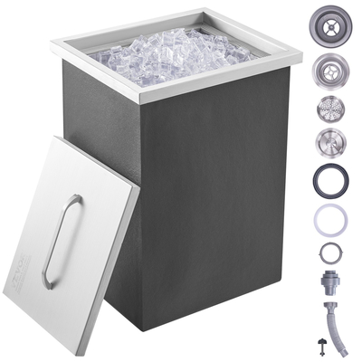 VEVOR Drop in Ice Chest, 14&quot;L x 12&quot;Π x 18&quot;H Ψύκτη από ανοξείδωτο ατσάλι, Επαγγελματικός Κάδος πάγου με κάλυμμα, 40 qt εξωτερικής κουζίνας Ice Bar, σωλήνας αποστράγγισης και βύσμα αποστράγγισης, για Cold Wine Beer