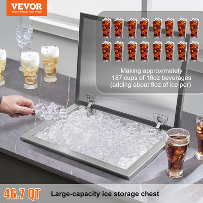 VEVOR 20&quot;x16&quot;x13&quot; Drop in Ice Chest Cooler Ice Doll από ανοξείδωτο ατσάλι με κάλυμμα