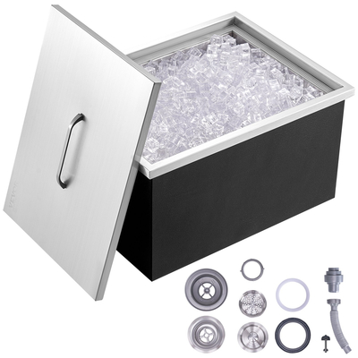 VEVOR Drop in Ice Chest, 20&quot;L x 14&quot;W x 12&quot;H Ψύκτη από ανοξείδωτο ατσάλι, Επαγγελματικός Κάδος πάγου με κάλυμμα, 40 qt Ice Bar εξωτερικής κουζίνας, σωλήνας αποστράγγισης και βύσμα αποστράγγισης, για Cold Wine Beer
