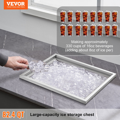 VEVOR Drop in Ice Chest, 21&quot;L x 17&quot;Π x 18&quot;H Ψύκτη από ανοξείδωτο ατσάλι, Επαγγελματικός Κάδος πάγου με Κάλυμμα, 40 qt εξωτερικής κουζίνας Ice Bar, σωλήνας αποστράγγισης και βύσμα αποστράγγισης, για Cold Wine Beer