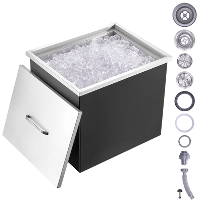 VEVOR Drop in Ice Chest, 21&quot;L x 17&quot;Π x 18&quot;H Ψύκτη από ανοξείδωτο ατσάλι, Επαγγελματικός Κάδος πάγου με Κάλυμμα, 40 qt εξωτερικής κουζίνας Ice Bar, σωλήνας αποστράγγισης και βύσμα αποστράγγισης, για Cold Wine Beer