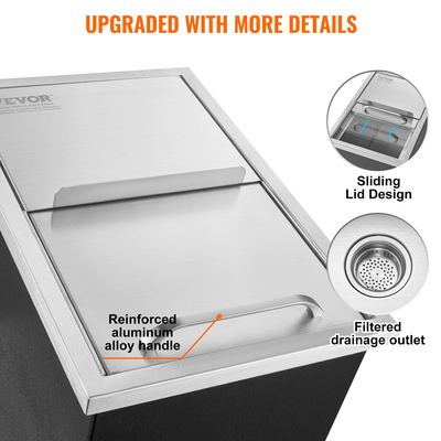 VEVOR Drop in Ice Chest, 18&quot; L x 12&quot; W x 14,5&quot;H Ψύκτη από ανοξείδωτο ατσάλι, Επαγγελματικός Κάδος πάγου με συρόμενο κάλυμμα, 40,9 qt εξωτερικής κουζίνας Ice Bar, σωλήνας αποστράγγισης και βύσμα αποστράγγισης, για Cold Wine Beer