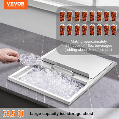 VEVOR Drop in Ice Chest, 24&quot;L x 18&quot;W x 13&quot;H Ψύκτη από ανοξείδωτο ατσάλι, Επαγγελματικός Κάδος πάγου με συρόμενο κάλυμμα, 40,9 qt εξωτερικής κουζίνας Ice Bar, σωλήνας αποστράγγισης και βύσμα αποστράγγισης, για Cold Wine Beer
