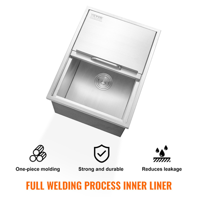 VEVOR Drop in Ice Chest, 24&quot;L x 18&quot;W x 13&quot;H Ψύκτη από ανοξείδωτο ατσάλι, Επαγγελματικός Κάδος πάγου με συρόμενο κάλυμμα, 40,9 qt εξωτερικής κουζίνας Ice Bar, σωλήνας αποστράγγισης και βύσμα αποστράγγισης, για Cold Wine Beer