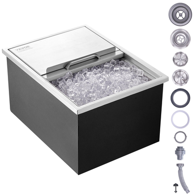 VEVOR Drop in Ice Chest, 24&quot;L x 18&quot;W x 13&quot;H Ψύκτη από ανοξείδωτο ατσάλι, Επαγγελματικός Κάδος πάγου με συρόμενο κάλυμμα, 40,9 qt εξωτερικής κουζίνας Ice Bar, σωλήνας αποστράγγισης και βύσμα αποστράγγισης, για Cold Wine Beer