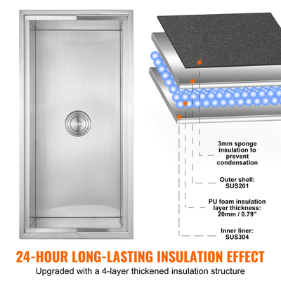 VEVOR 36&quot;x18&quot;x14&quot; Drop in Ice Chest Ψύκτης Ice Doll από ανοξείδωτο ατσάλι με κάλυμμα