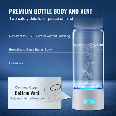 VEVOR Hydrogen Bottle Water Generator, 380 ml / 13,4 oz Capacity Portable Hydrogen Water Maker, SPE Technology Hydrogen Rich Water Ionizer Machine με ρινικό σωλήνα εισπνοής και αυτοκαθαριζόμενο