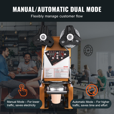 Πλήρως αυτόματο μηχάνημα σφράγισης φλυτζανιών VEVOR, 500-650 φλιτζάνια/Η, Μηχάνημα στεγανοποίησης φλυτζανιών για 190 mm ύψος &amp; 90/95 mm φλιτζάνι, ηλεκτρικό σφραγιστικό τσαγιού Boba με ψηφιακό πάνελ ελέγχου LCD για καφέ τσαγιού Bubble Milk, χρυσός