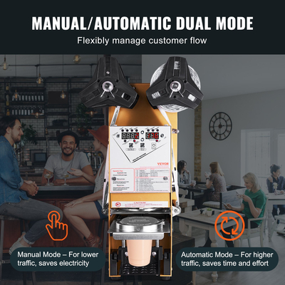 Πλήρως αυτόματο μηχάνημα σφράγισης φλυτζανιών VEVOR, 500-650 φλιτζάνια/Η, Μηχάνημα στεγανοποίησης φλυτζανιών για ύψος 180 mm &amp; κύπελλο 90/95 mm, ηλεκτρικό σφραγιστικό τσαγιού Boba με ψηφιακό πίνακα ελέγχου LCD για καφέ με γάλα φούσκας, χρυσός