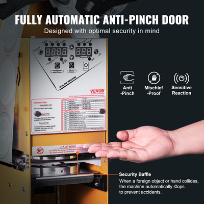 Πλήρως αυτόματο μηχάνημα σφράγισης φλυτζανιών VEVOR, 500-650 φλιτζάνια/Η, Μηχάνημα στεγανοποίησης φλυτζανιών για ύψος 180 mm &amp; κύπελλο 90/95 mm, ηλεκτρικό σφραγιστικό τσαγιού Boba με ψηφιακό πίνακα ελέγχου LCD για καφέ με γάλα φούσκας, χρυσός