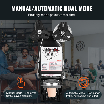 Πλήρως αυτόματο μηχάνημα σφράγισης φλυτζανιών VEVOR, 500-650 φλιτζάνια/Η, Μηχάνημα στεγανοποίησης φλυτζανιών για 180 mm ύψος &amp; 90/95 mm φλιτζάνι, ηλεκτρικό σφραγιστικό τσαγιού Boba με ψηφιακό πίνακα ελέγχου LCD για καφέ τσαγιού Bubble Milk, Μαύρο