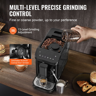 Αυτόματη μηχανή εσπρέσο VEVOR 20 Bar με ράβδο ατμού αφρού &amp; επίπεδο λείανσης 15