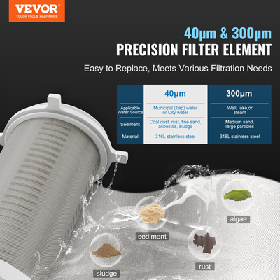 VEVOR Spin Down Filter, 40 Micron + 30 Micron Fine Filtration, Whole House Sediment Filter for Well Water, 3/4&quot; GF + 1&quot; GM, 4 T/H High Rate Flow, for Whole House Filtration Systems