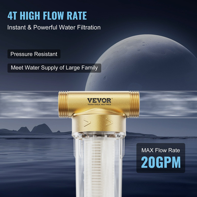 VEVOR Spin Down Filter, 40 Micron + 30 Micron Fine Filtration, Whole House Sediment Filter for Well Water, 3/4&quot; GF + 1&quot; GM, 4 T/H High Rate Flow, for Whole House Filtration Systems