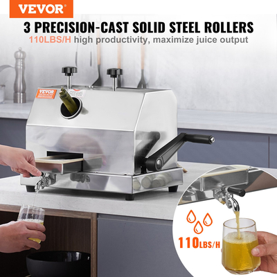 Εμπορική μηχανή αποχυμωτή ζαχαροκάλαμου VEVOR 110LBS/H Output 3 Rollers 2,4&quot; Είσοδος