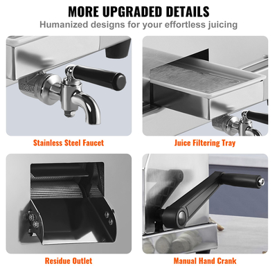 Εμπορική μηχανή αποχυμωτή ζαχαροκάλαμου VEVOR 110LBS/H Output 3 Rollers 2,4&quot; Είσοδος