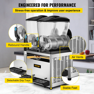 VEVOR Slush Frozen Drink Machine, 2x15L Tank Commercial Machine Margarita, 890W Stainless Steel Margarita Maker, Temperature Slush 25°F to 30°F Drink Maker, Ιδανικό για εστιατόρια Καφετέριες Μπαρ