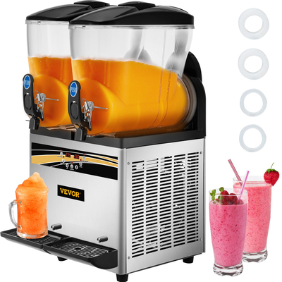 VEVOR Slush Frozen Drink Machine, 2x15L Tank Commercial Machine Margarita, 890W Stainless Steel Margarita Maker, Temperature Slush 25°F to 30°F Drink Maker, Ιδανικό για εστιατόρια Καφετέριες Μπαρ