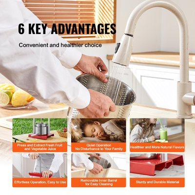 Πρέσα κρασιού VEVOR Fruit, 1,6 γαλόνι/6 λίτρα, 2 βαρέλια από ανοξείδωτο χάλυβα, χειροκίνητη συσκευή παρασκευής χυμών, μηλίτη μήλο, βάμμα λαχανικών, ελαιόλαδο μέλι, πρέσα παρασκευής ελαιόλαδου με λαβή T για εξωτερικούς χώρους, κουζίνα και σπίτι