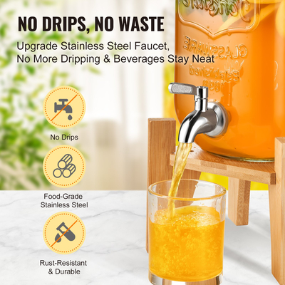 VEVOR Beverage Dispenser, 1 Gallon Dispenser για πάρτι, Glass Juice Dispenser with Stand, Inox Spigot, Iced Tea Juice Water Dispenser, για εστιατόρια, ξενοδοχεία, πάρτι