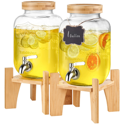 VEVOR Beverage Dispenser, 1 Gallon Dispenser για πάρτι, Glass Juice Dispenser with Stand, Inox Spigot, Iced Tea Juice Water Dispenser, για εστιατόρια, ξενοδοχεία, πάρτι