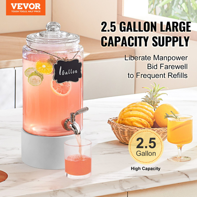 VEVOR Beverage Dispenser, 1 Gallon Dispensers Drink Dispens for Party, Glass Juice Dispenser with Stainless Steel Spigot, Iced Tea Juice Water Dispenser, για εστιατόρια, ξενοδοχεία, πάρτι
