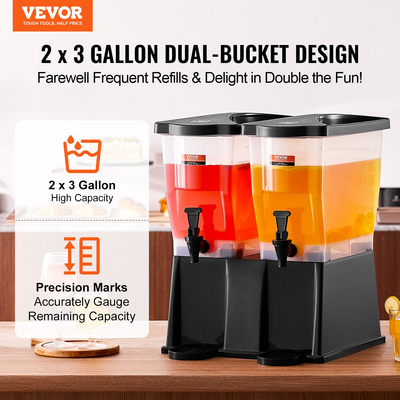 VEVOR Beverage Dispenser, 3 Gallon x 2 Drink Dispensers για πάρτι, Πλαστική θήκη χυμού με Stand Spigot καπάκι, Iced Tea Juice Water Dispenser, για εστιατόρια, ξενοδοχεία, πάρτι