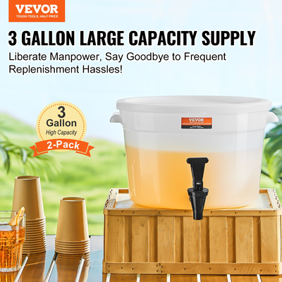 Διανομέας ποτών VEVOR, Δοχεία ποτών 3 γαλονιών για πάρτι, Πλαστική θήκη χυμού με στόμιο και καπάκι, δοσομετρική μηχανή παγωμένου τσαγιού, για εστιατόρια, ξενοδοχεία, πάρτι, 2 συσκευασίες