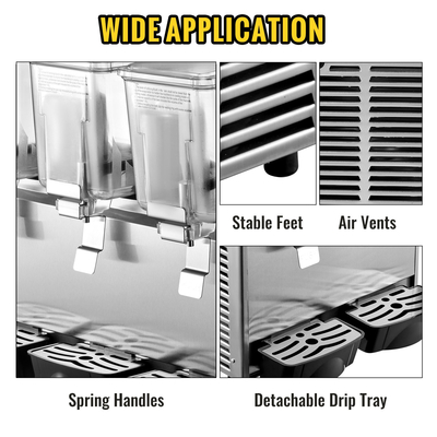 VEVOR Commercial Cold Beverage Dispenser Ανοξείδωτος χάλυβας Fruit Juice Beverage Dispenser 3 Tanks 9,6 Gallon Δοχείο παγωμένου τσαγιού εξοπλισμένο με ελεγκτή θερμοστάτη