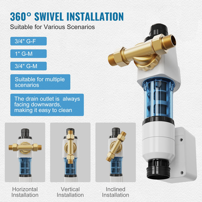 VEVOR Spin Down Filter, 40 Micron φίλτρο ιζήματος ολόκληρου σπιτιού για νερό πηγαδιών, 3/4&quot; GM + 1&quot; GM + 3/4&quot; GF, 4 T/H Υψηλός ρυθμός ροής, για συστήματα φιλτραρίσματος νερού ολόκληρου σπιτιού, Φίλτρο ιζήματος νερού πηγαδιών