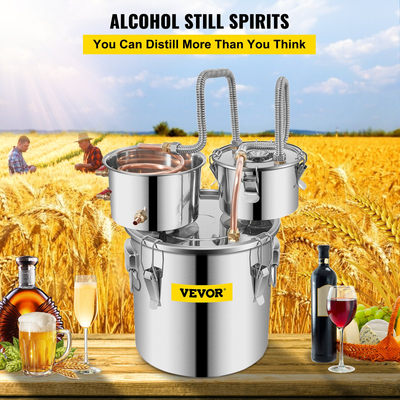 VEVOR Moonshine Still Distiller 3Gal 12L από ανοξείδωτο χάλυβα Χάλκινος σωλήνας απόσταξης νερού με αντλία κυκλοφορίας Home Brewing Kit Ενσωματωμένο θερμόμετρο