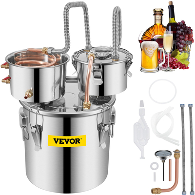VEVOR Moonshine Still Distiller 3Gal 12L από ανοξείδωτο χάλυβα Χάλκινος σωλήνας απόσταξης νερού με αντλία κυκλοφορίας Home Brewing Kit Ενσωματωμένο θερμόμετρο