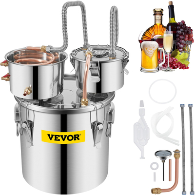 VEVOR Moonshine Still Distiller 5Gal 21L από ανοξείδωτο ατσάλι Χάλκινος σωλήνας αποστακτήρα νερού με αντλία κυκλοφορίας Home Brewing Kit Ενσωματωμένο θερμόμετρο