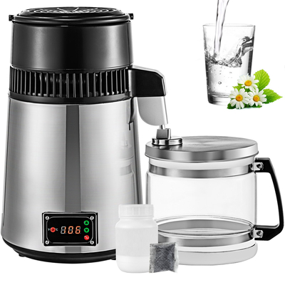VEVOR Silver Water Distiller Machine 750W Ρυθμιζόμενη θερμοκρασία Water Distiller 4L Σετ κρασιού Κιτ ζυθοποιίας Εσωτερικός αποστακτήρας από ανοξείδωτο χάλυβα με ρυθμιζόμενη θερμοκρασία για σπίτια κουζίνας