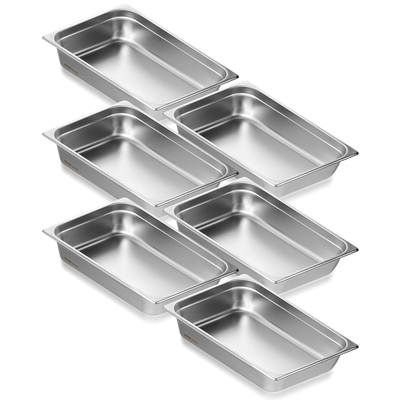 VEVOR 6 Pack Πλήρους μεγέθους Τηγάνια ξενοδοχείου Τραπέζι ατμού από ανοξείδωτο ατσάλι 4&quot; βαθύ