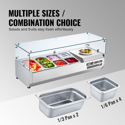 VEVOR Countertop Refrigerated Salad Pizza Prep Station 140 W Glass Guard CE